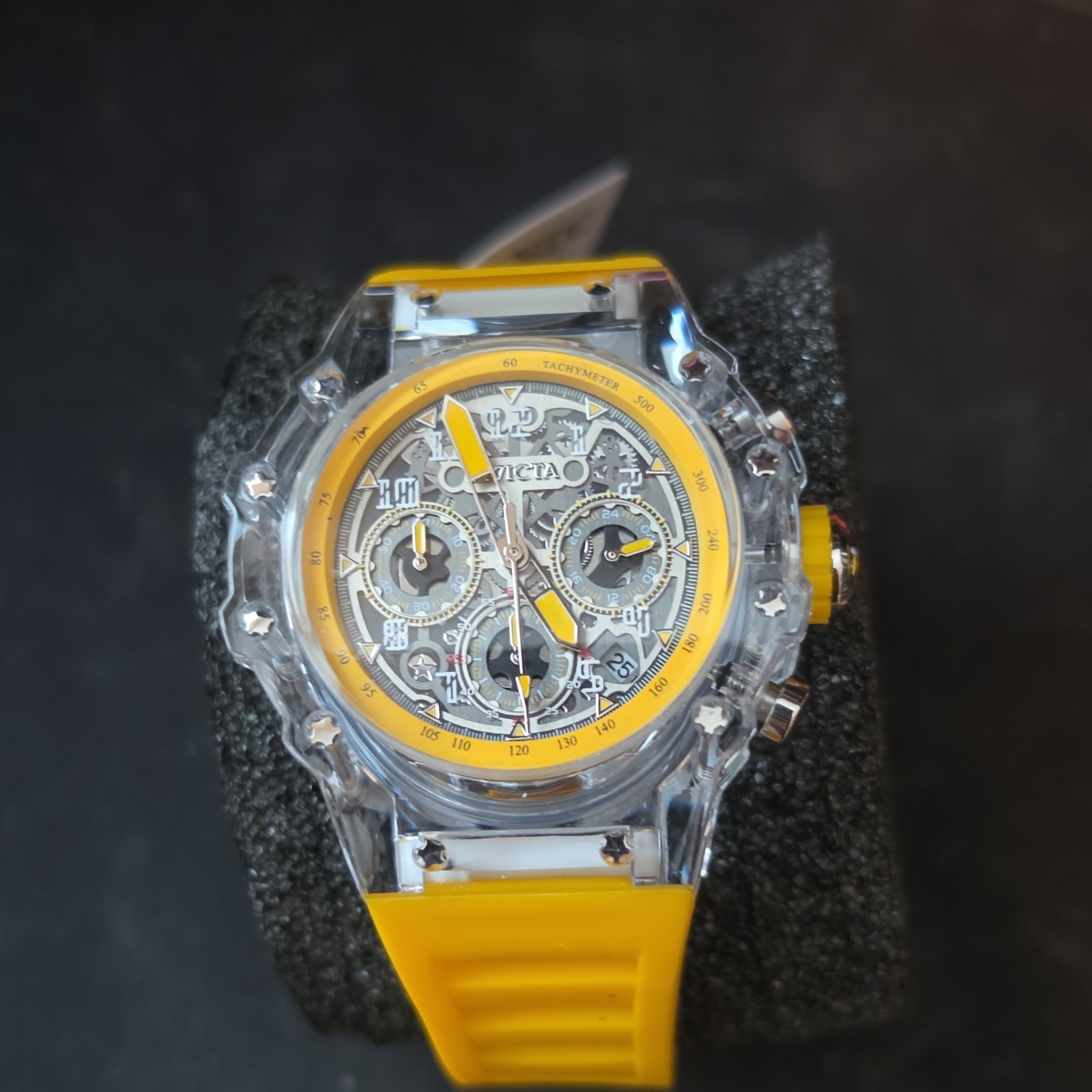 Invicta Men’s Quartz Chronograph Tachymeter Date Black/Gray Dial Yellow Strap