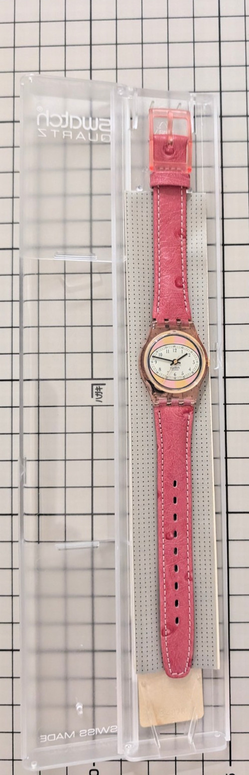 Swatch Regular 1994 Strawberry LP115 Quartz Watch Pink Leather Swiss Made