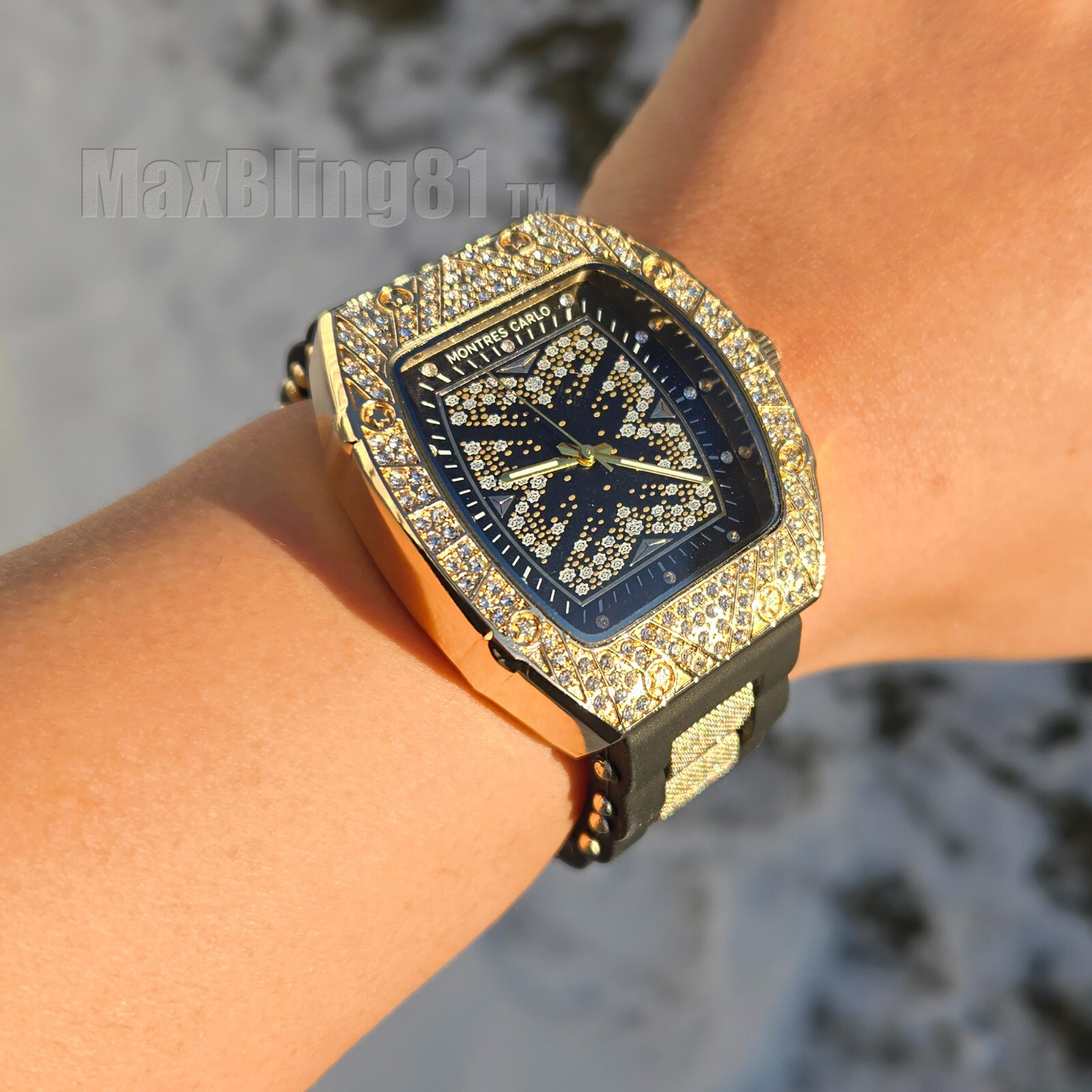 MEN’S WATCH LUXURY HIP HOP ICED SILICONE BAND SIMULATED DIAMOND BEZEL BLING