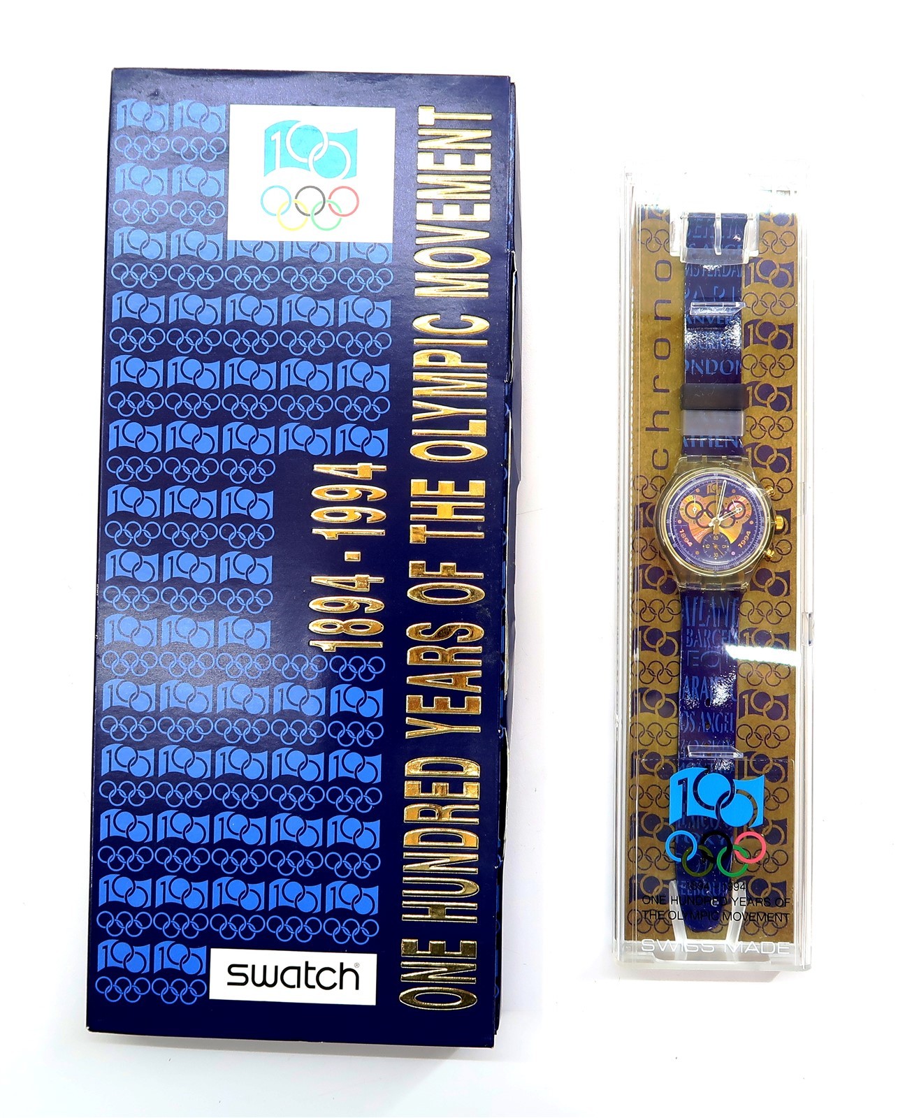 NEW Swatch Chrono Watch IOC 100 YEARS SCZ101 Boxed Set Olympic 1994/1995