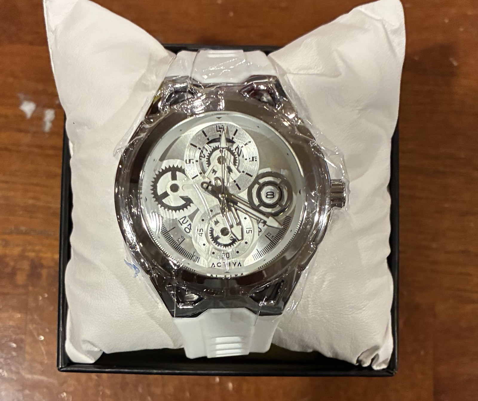 Invicta Activa Men’s Quartz Date Watch 46mm Silver/White Dial White Strap Box