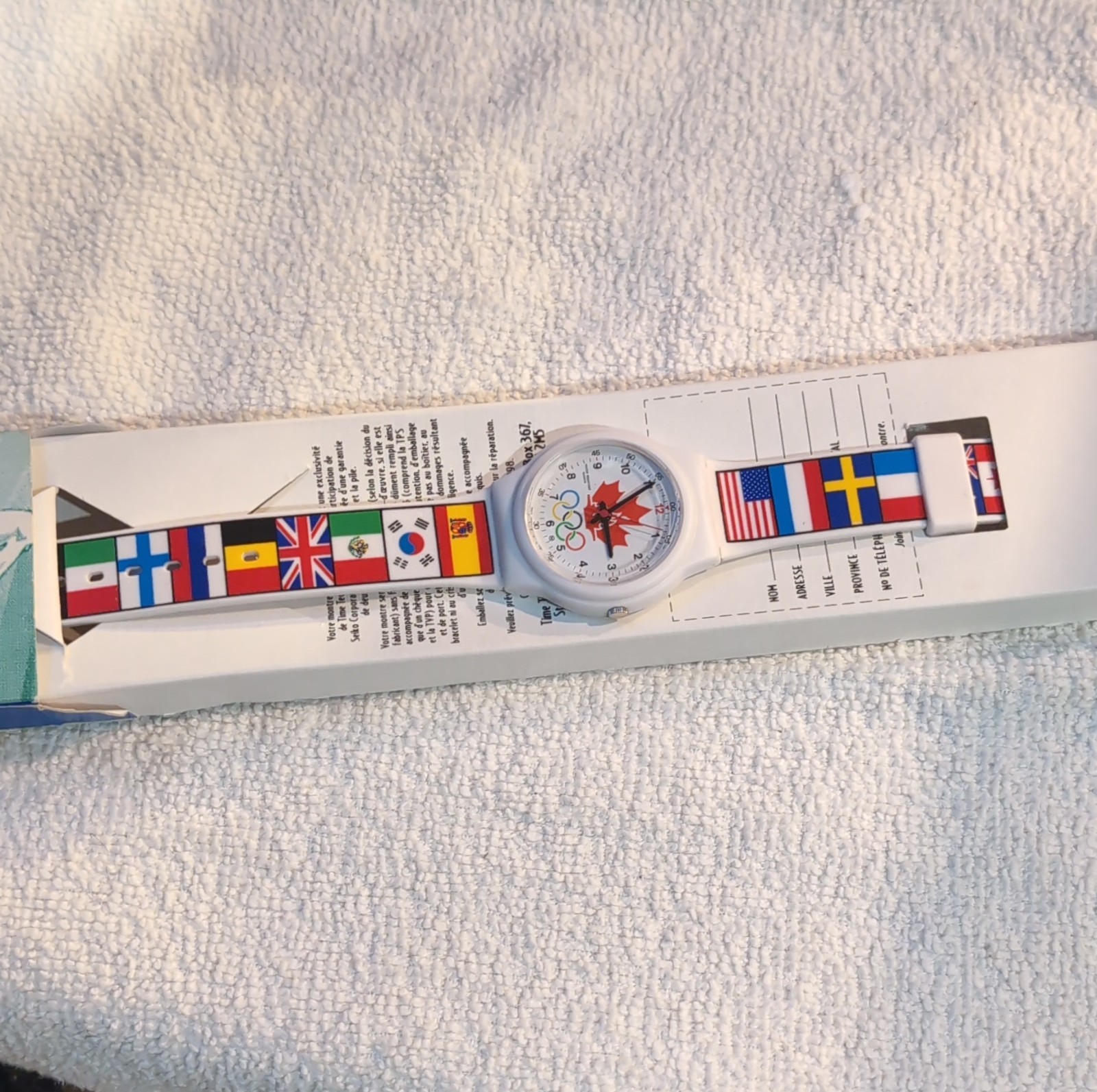 Olympic Official Olympic Watch Quartz Analog 1992 34mm White Plastic Box Papers