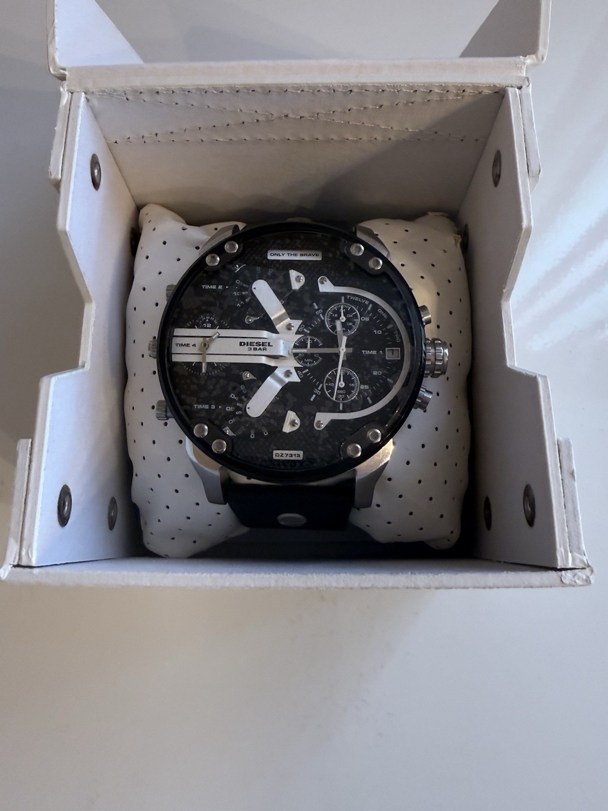 Diesel DZ7313 Black Leather Band Mr.Daddy Oversized Chronograph Men’s Watch