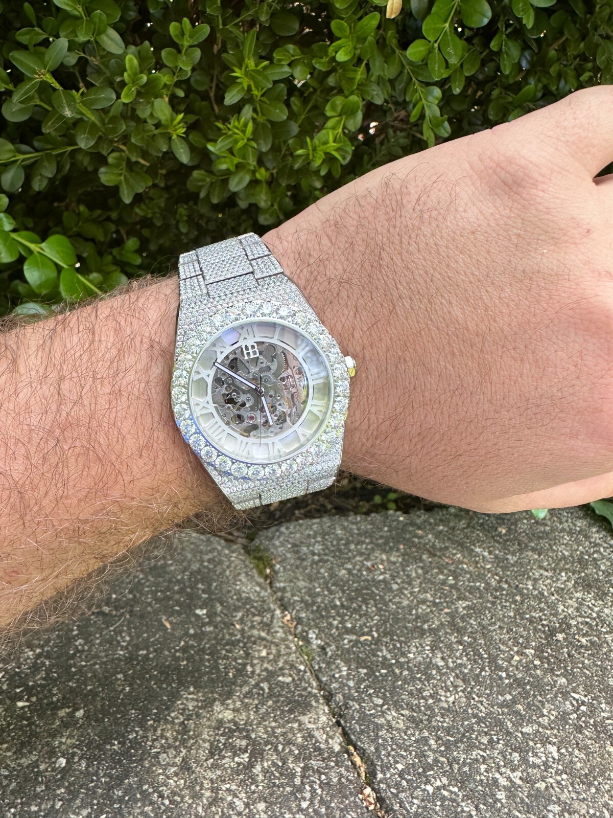 35.5ct MOISSANITE Automatic Skeleton Watch Mens Real Iced Hip Hop Passes Tester