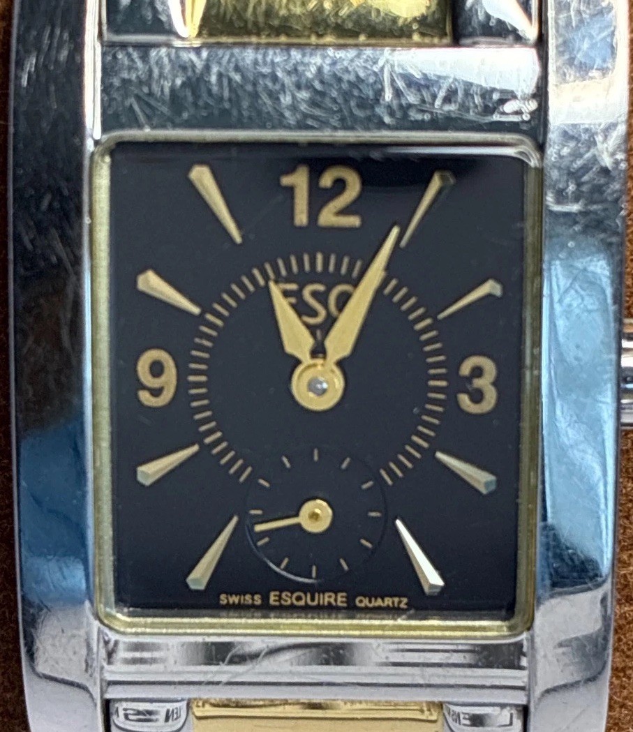 ESQ Movado E5088 Ladies Swiss Dress Watch Two-Tone Tank Sub-Second RUNNING 5.5″