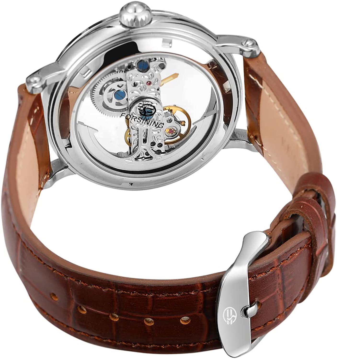 Men’s Unique Design Automatic Self Wind Genuine Leather Strap Skeleton Watch New