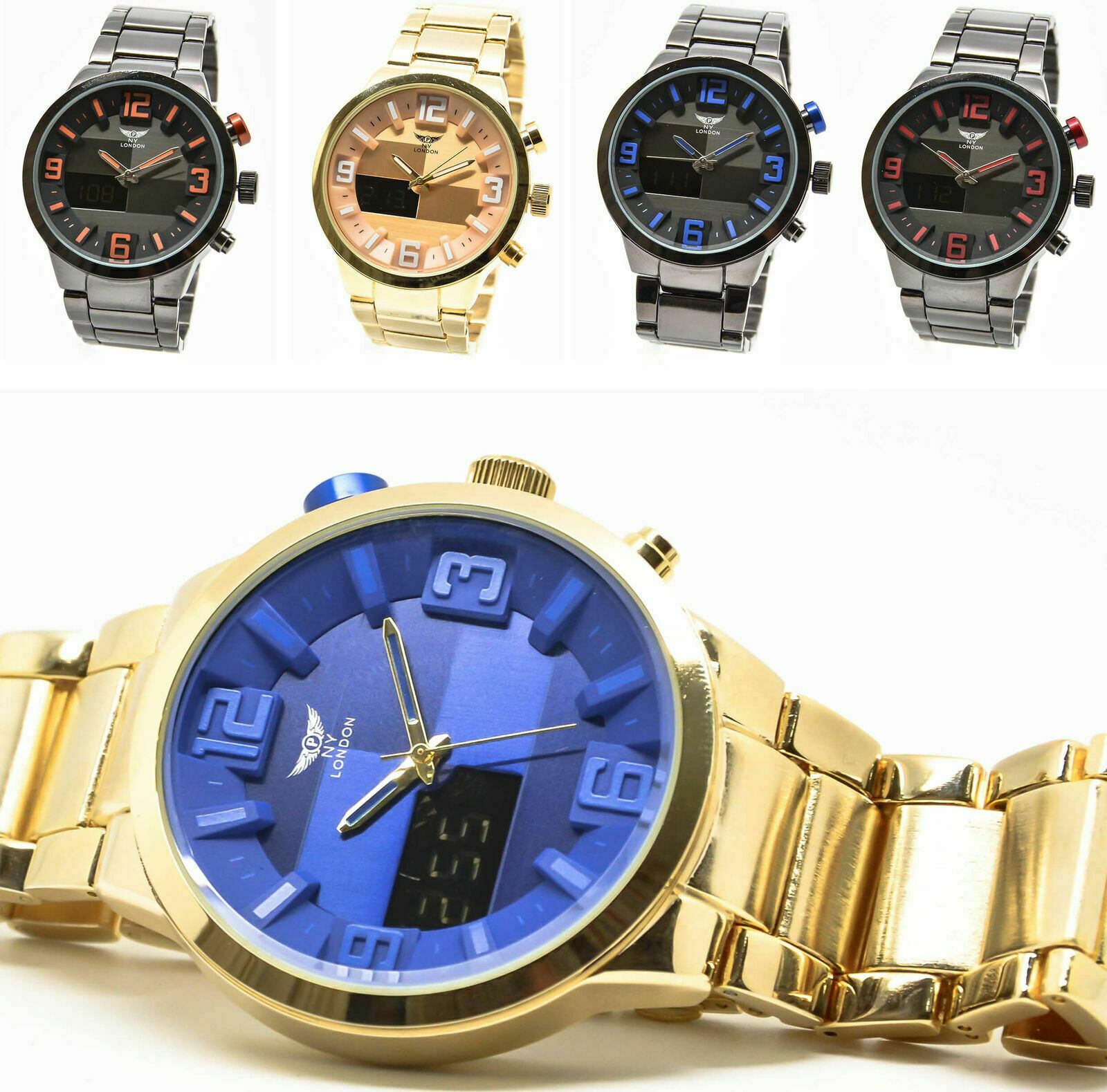 Mens Police Style Celebrity Wrist Watch Luxury Stainless Steel Round Dial Quartz