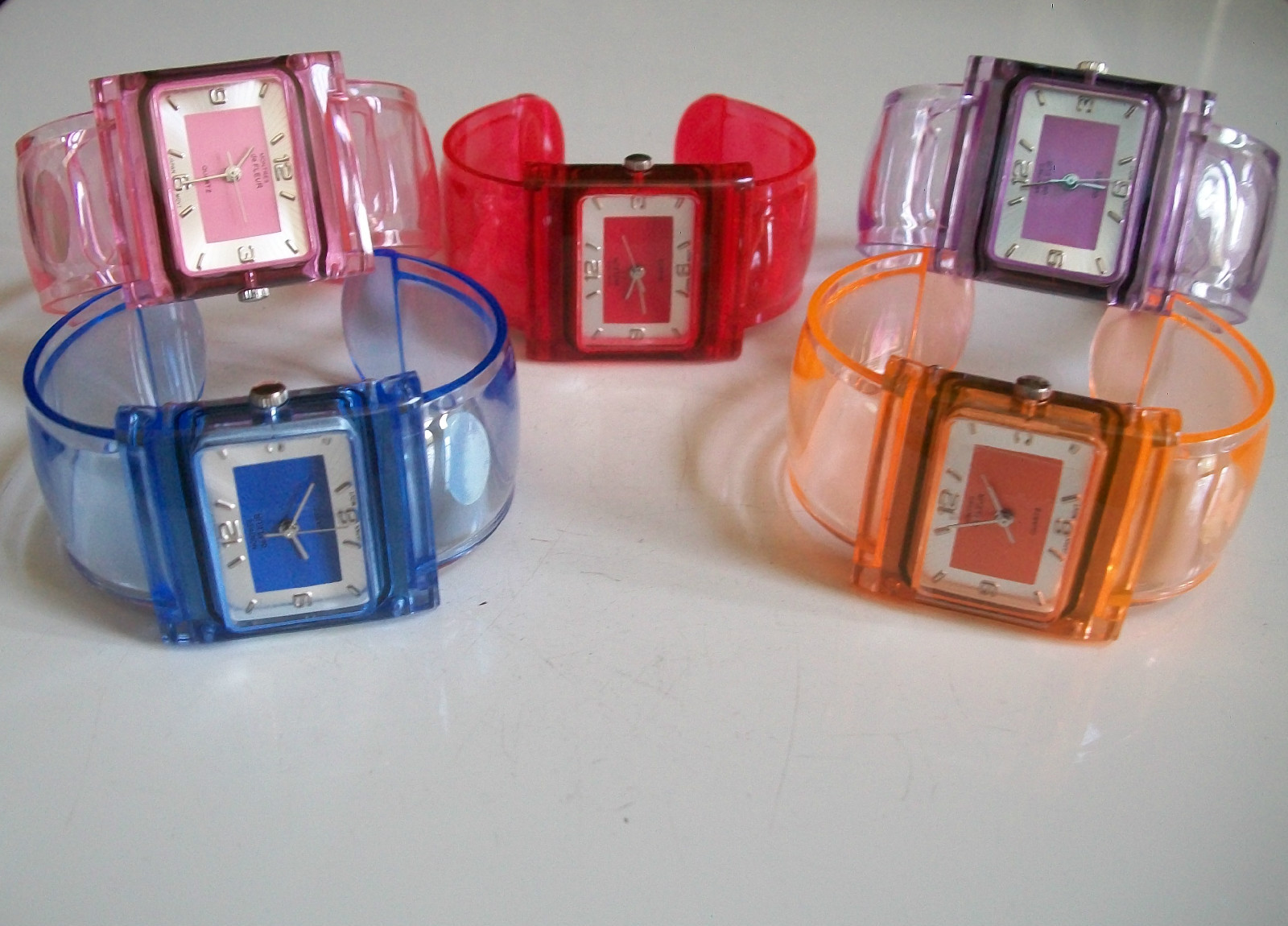 Blue, Purple, Pink, Orange, Red Plastic Cuff Bangle Casual Fashion Women’s Watch