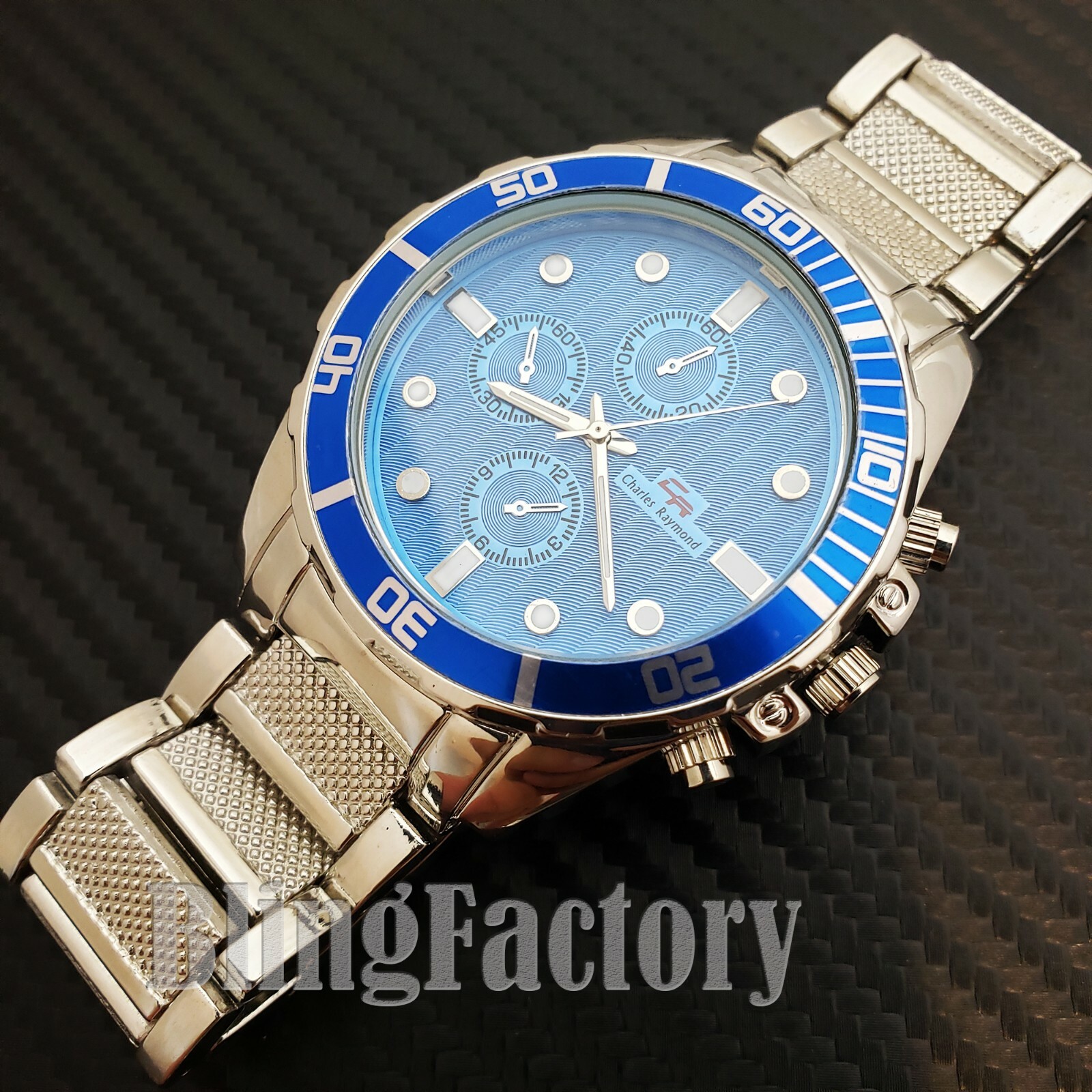 Men’s Stainless Steel Blue Dial Luxury Metal Band Wrist Dress Fashion Watch