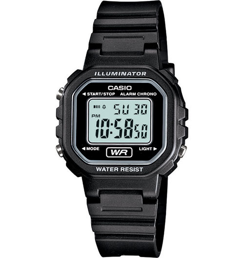 Casio LA20WH-1A, Chronograph Watch, Black Resin Band, Alarm, Illuminator