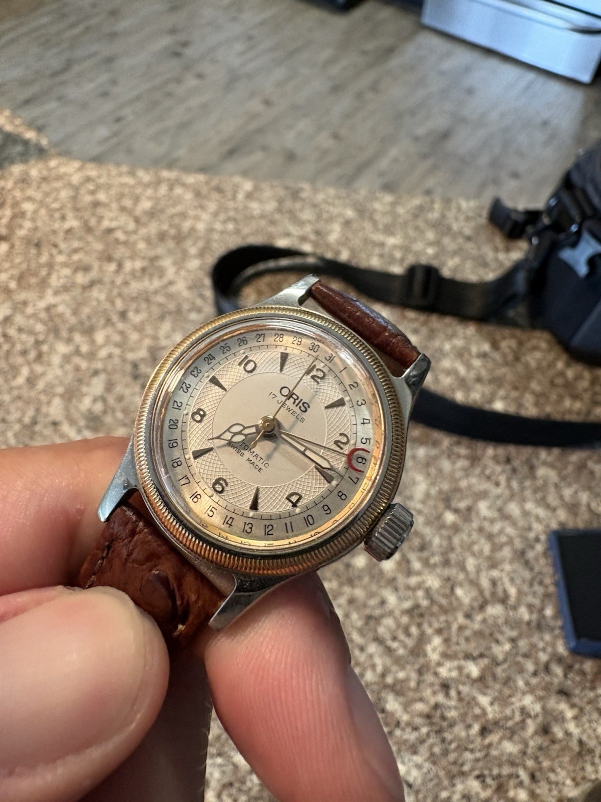 Oris Big Crown Pointer Date Automatic 17 Jewels Brown Leather Strap Watch 7400C