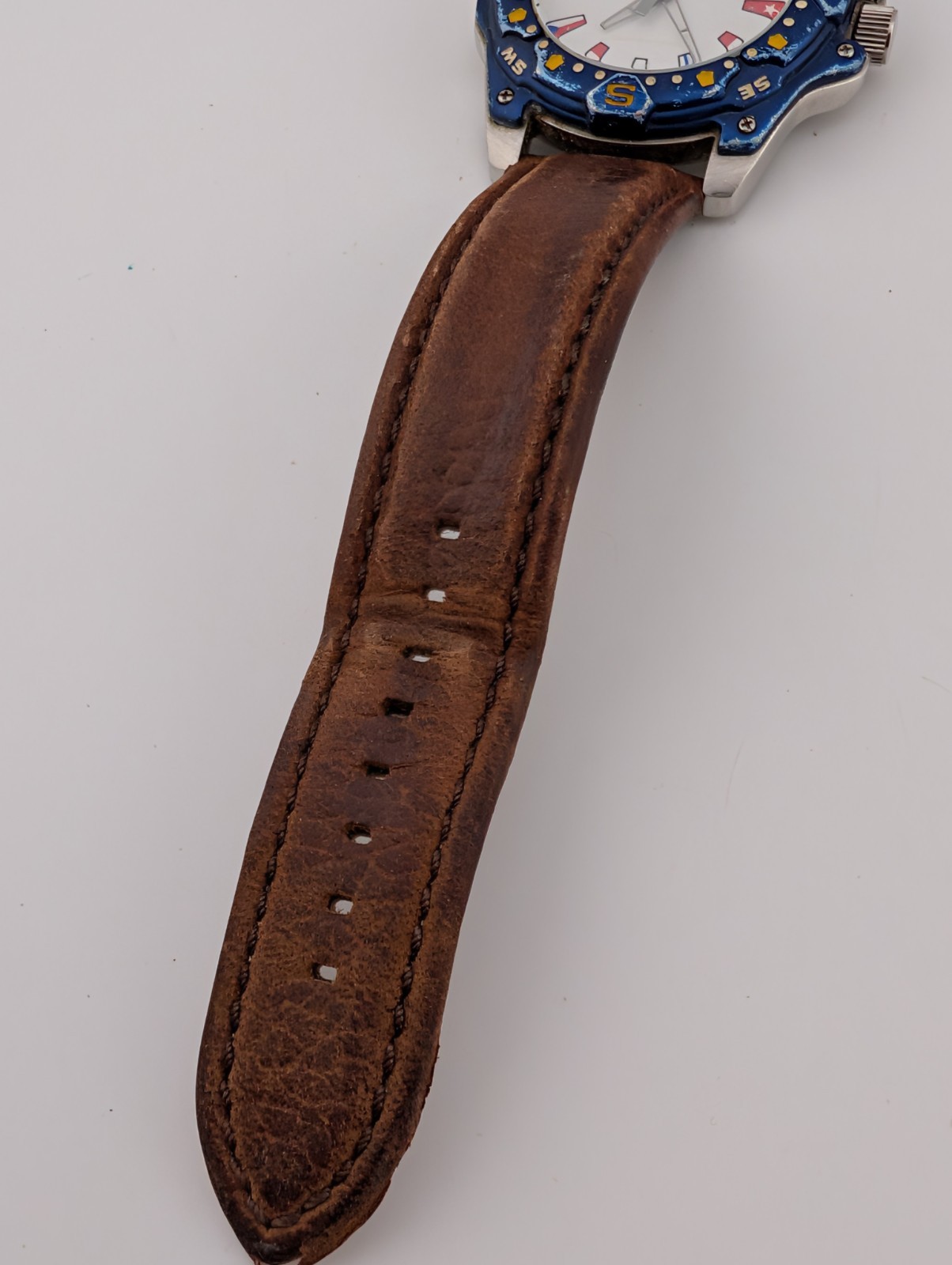 Time Force Watch Men 43mm Case Flags Brown Leather Band- New Battery