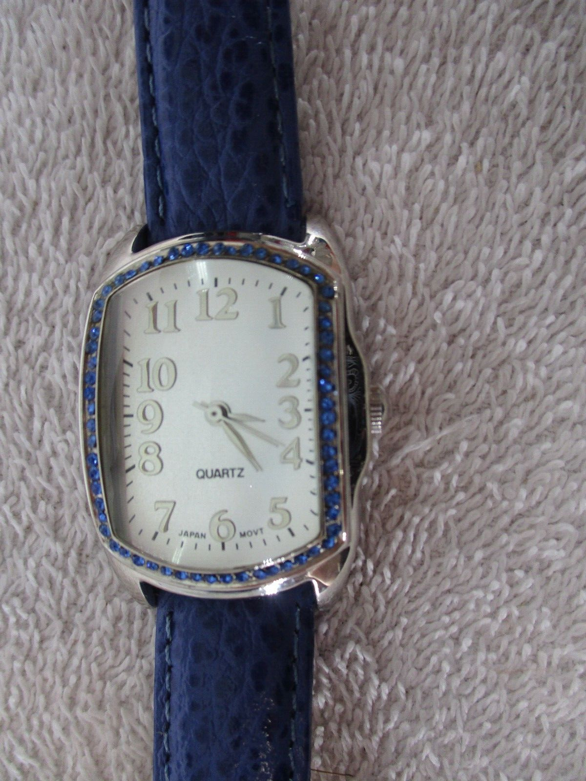 Wristwatch Quartz Genuine Leather Strap Stainless Steel Back Japan Movt Blue