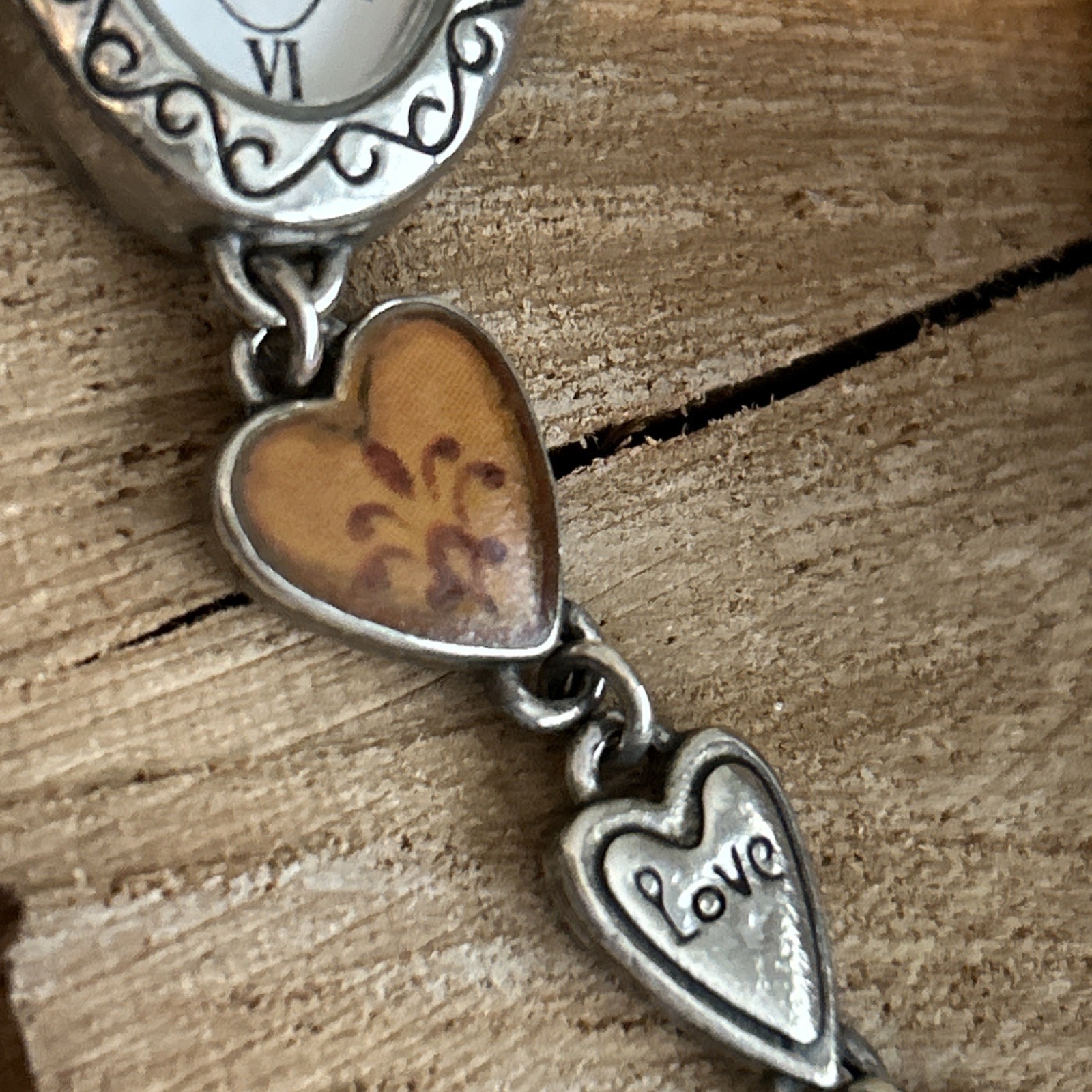 Brighton Piccadilly Watch Silver Plated Heart Links Oval Face Toggle Clasp 7-8″