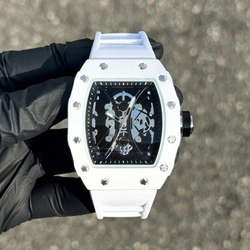 Men’s Luxury Watch Sports White Silicone Band Waterproof Fashion Hip Hop Casual
