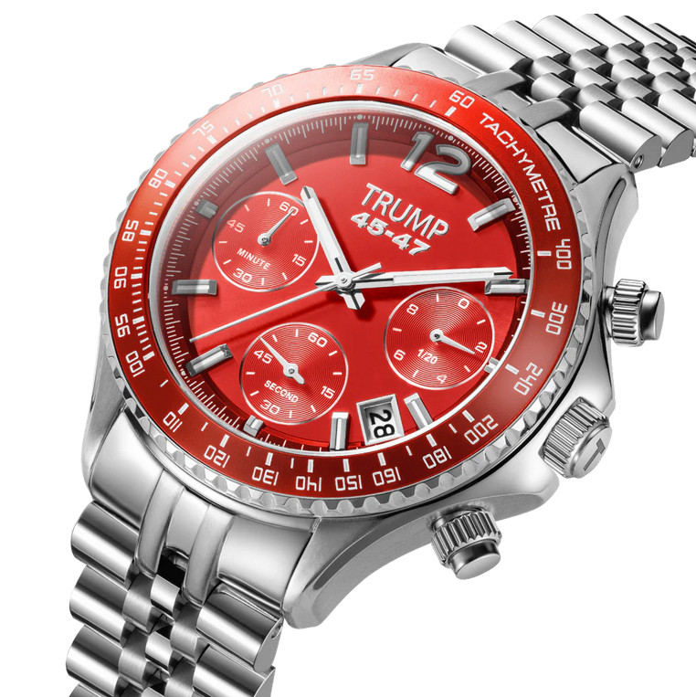 DONALD TRUMP 45 47 FIGHT CHRONOGRAPH Watch RED SILVER Serial # /2272 FATHERS DAY