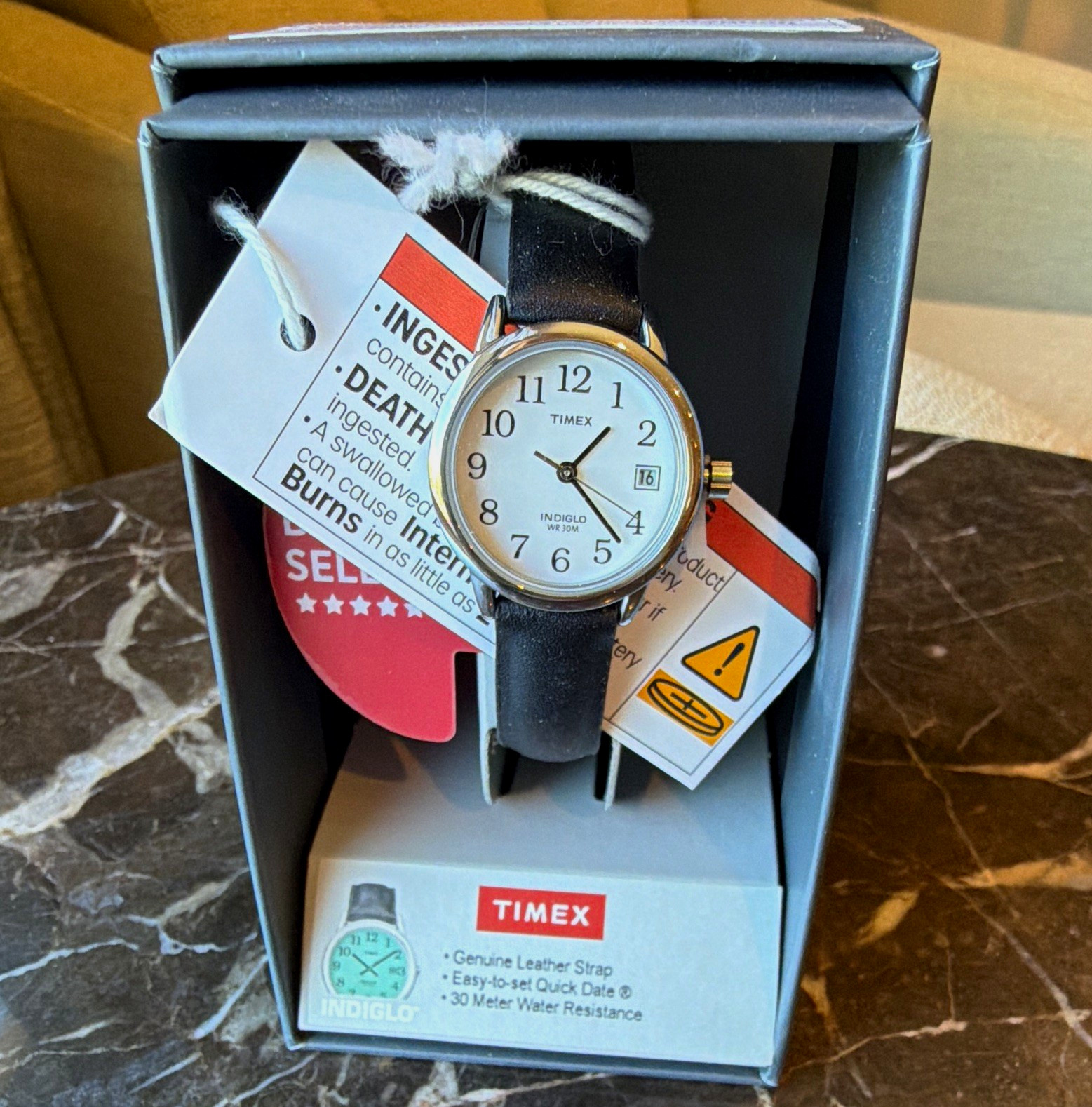 Timex Easy Reader Women’s Quartz Watch White Dial Black Leather Date 30m w/ Box