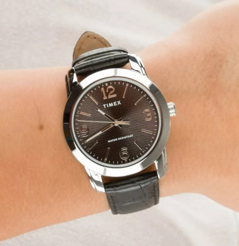 Timex Main Street Men Quartz Watch Black Dial Slim Leather Strap 39mm TW2R86600
