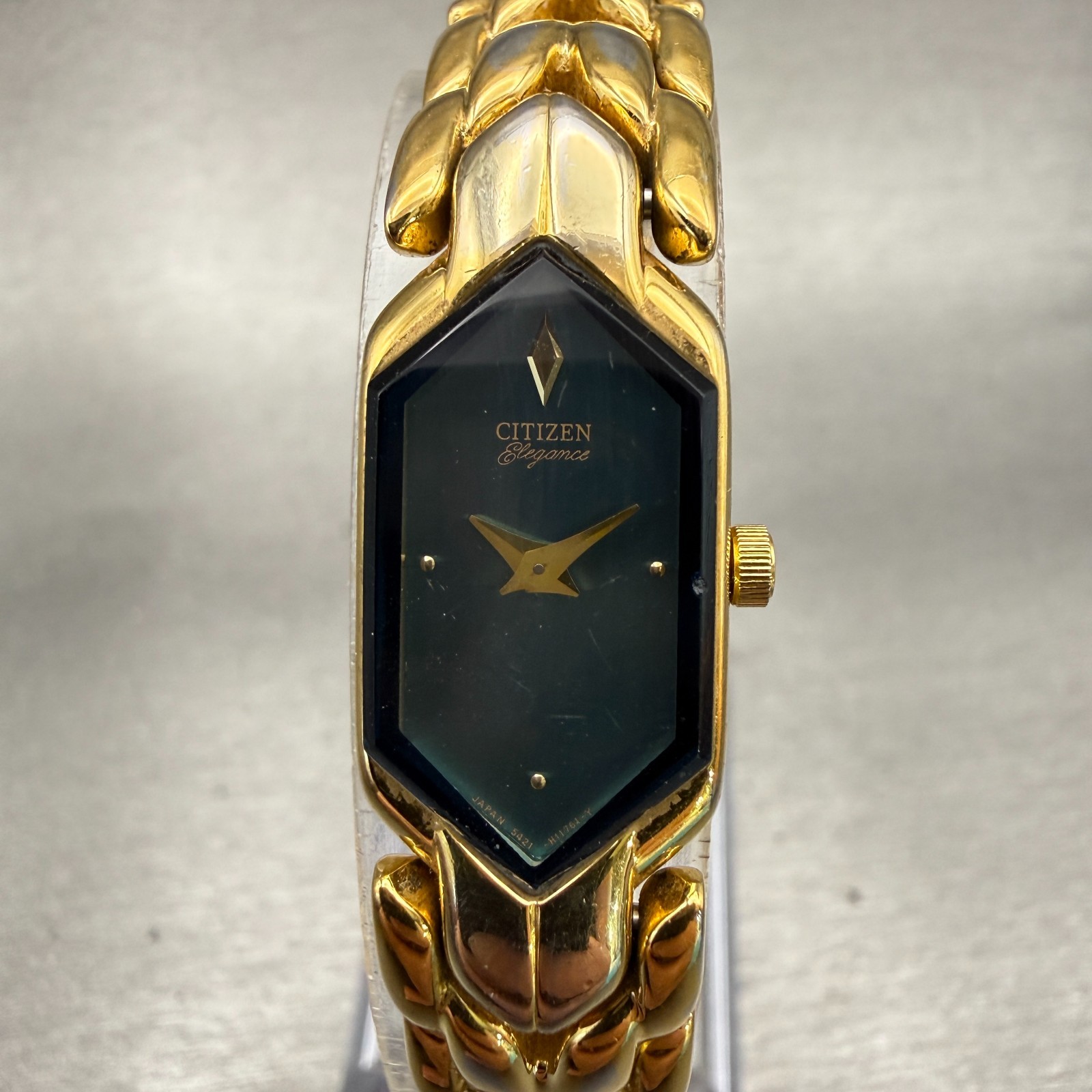 Citizen Elegance Watch Women 13mm Blue Dial Gold Rectangle 5421-H07537 New Batt