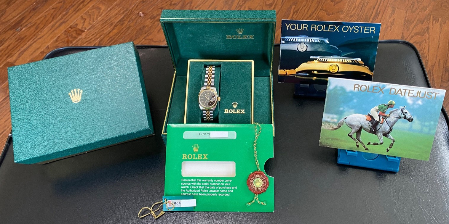 Rolex Ladies Datejust 69173 18K/SS Black Dial Full Set Box Papers ORIGINAL Owner