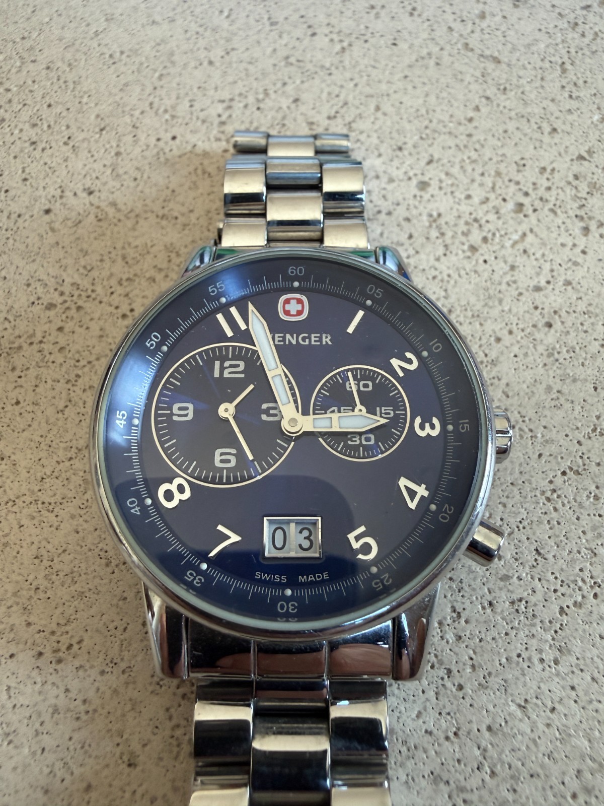 Wenger Men’s 74718 Commando Dual Time 2-Eye Blue Dial Steel Bracelet Watch