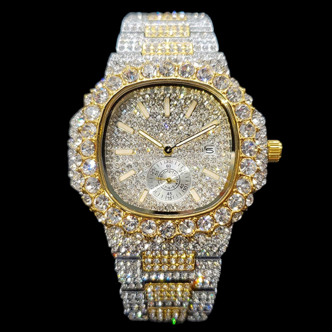 VVS Full Ice Date Special Minute Hand Iced Out Diamond Watch, Men Hip Hop Watch
