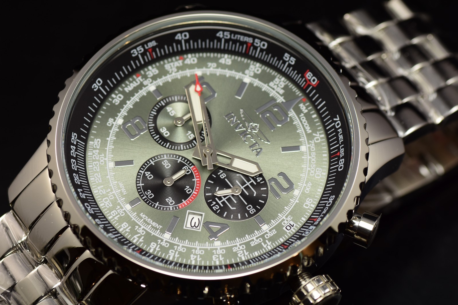 Invicta Men’s 50mm AVIATOR Chronograph Quartz Gray Dial Silver Tone SS Watch