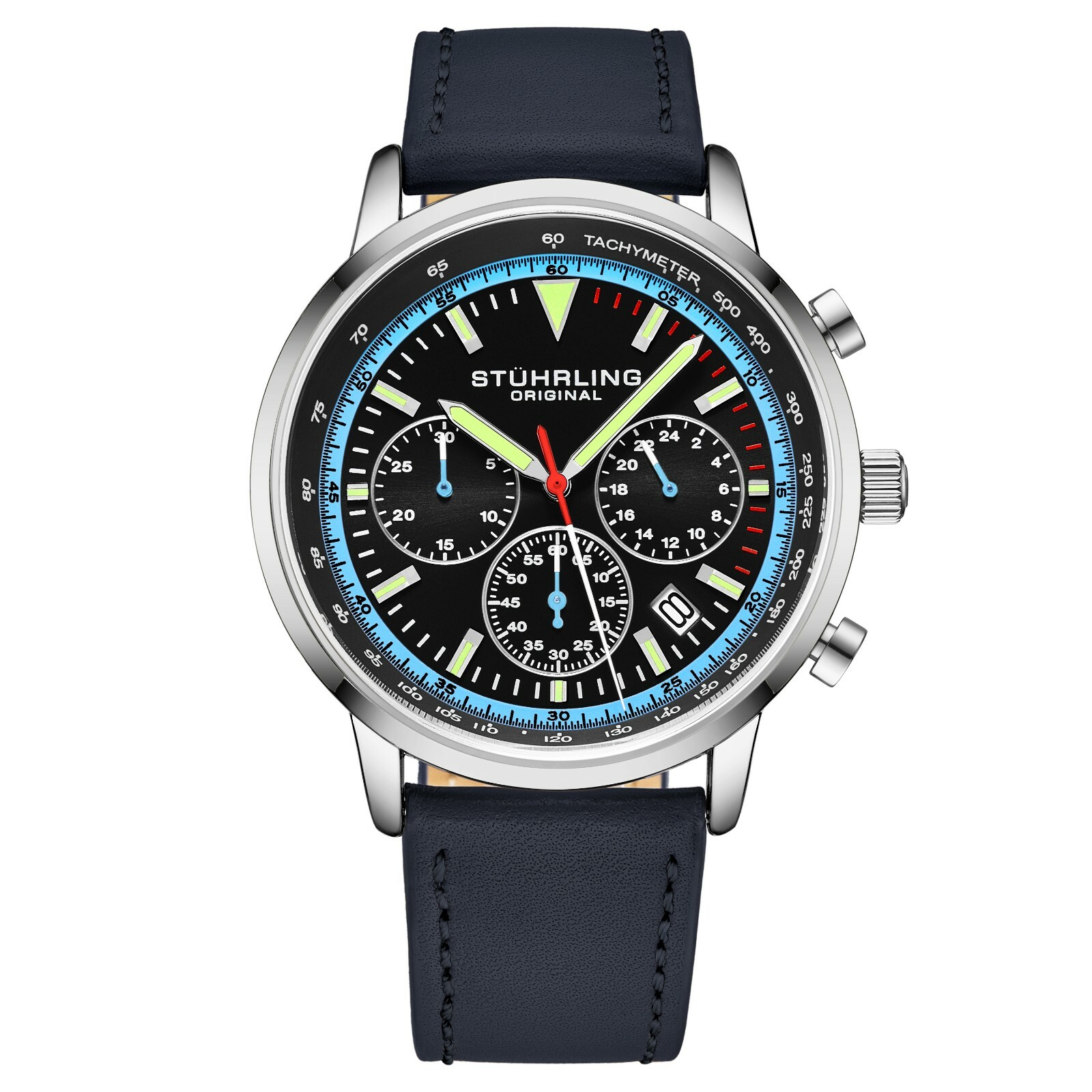 Stuhrling Muscle Movement Chronograph 9.5 mm Thin Leather Strap 44mm Men’s Watch