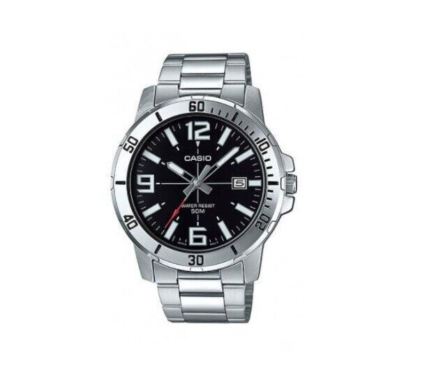 Casio Men’s Black Dial Analog Watch Steel Bracelet – MTP-VD01D-1BVUDF
