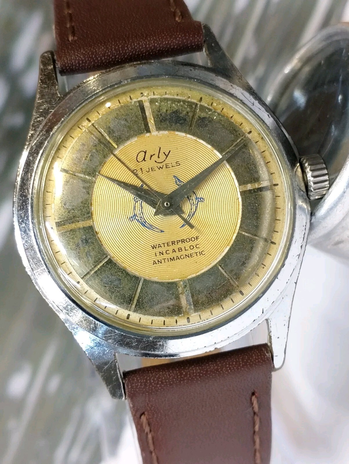 ARLY 21 JEWELS WINDING AGED GOLD DIAL SWISS MEN’S FULL WORKING VINTAGE WATCH