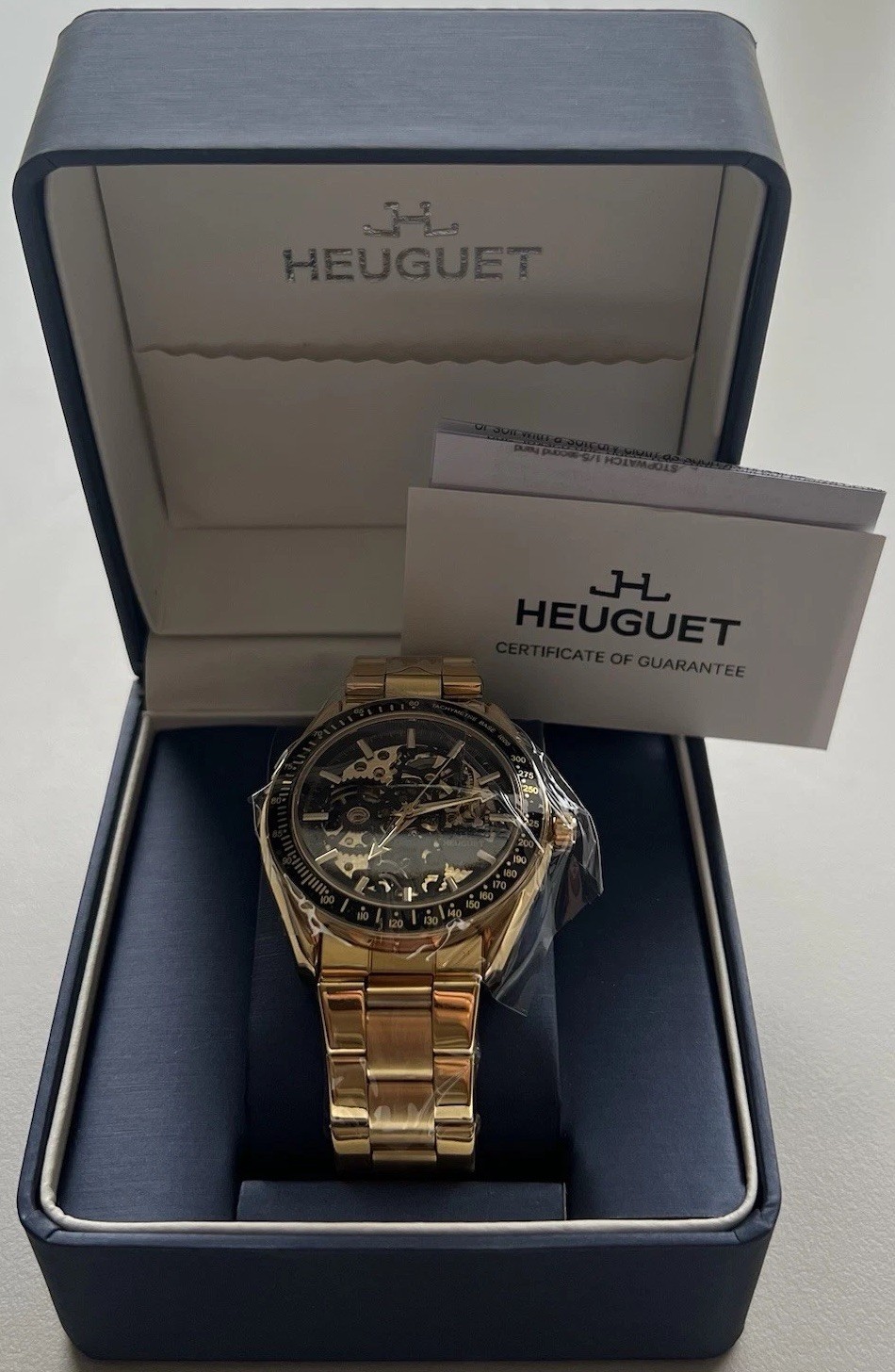 Heuguet Mark 1 Automatic Openworked Wrist Watch Men’s Gold Stainless Steel Boxed