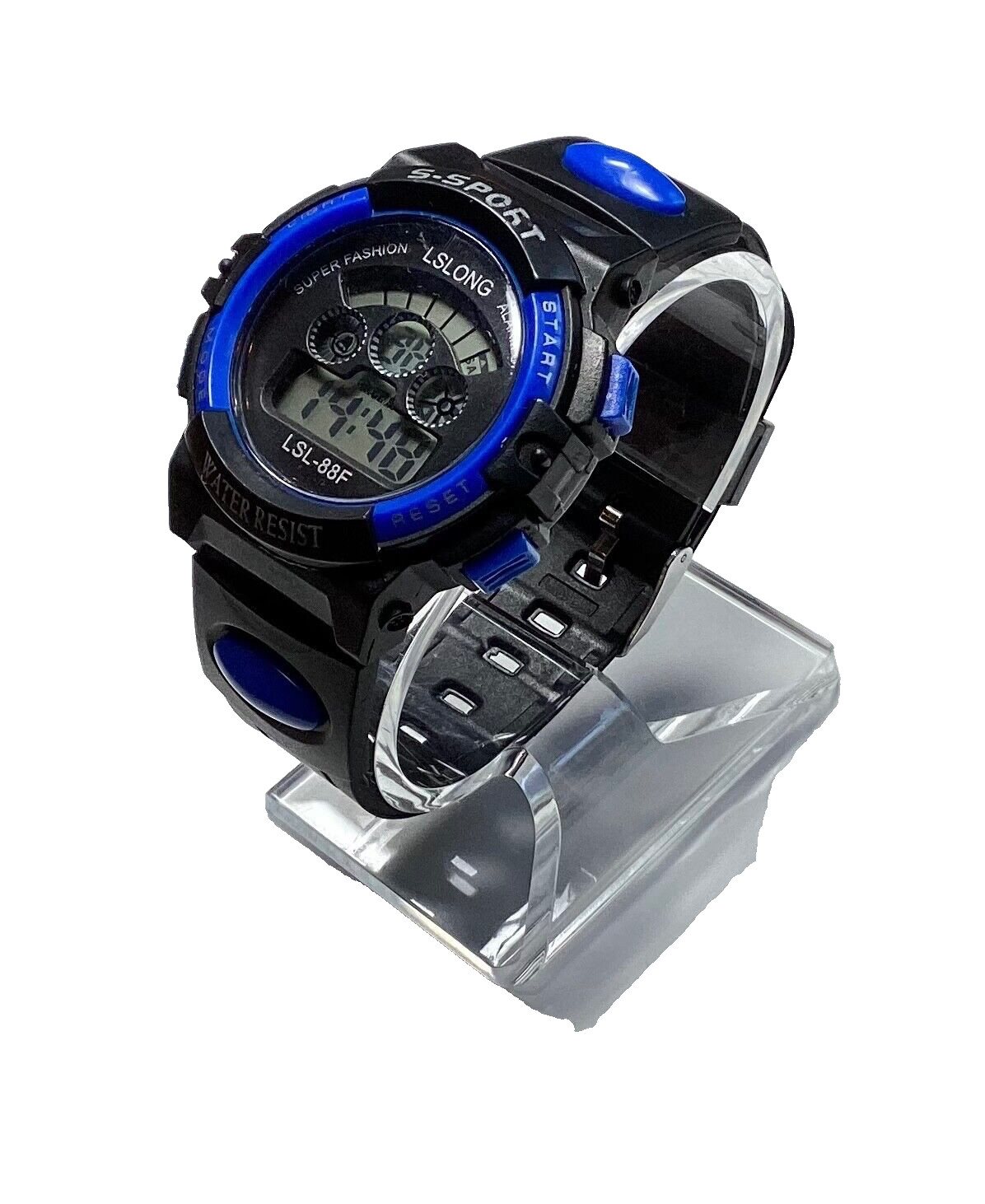 S-Sport Digital Sports Watch Unisex Blue Black Multicolor Backlight New Battery