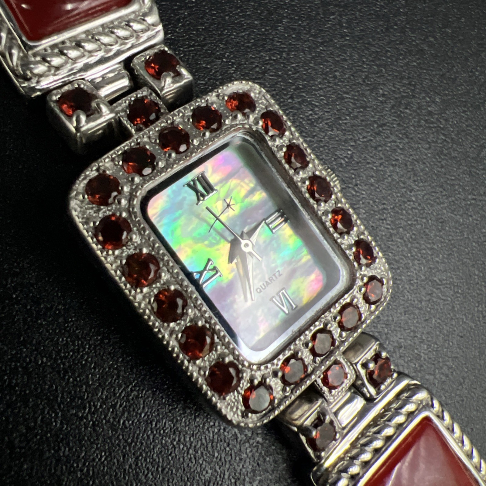 Vintage 2006 Gems 925 Solid Sterling Silver and Multi Gemstone Quartz Watch