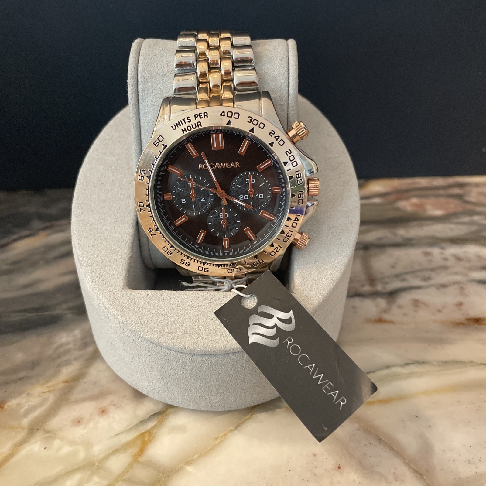 RocaWear Classic Mens Watch Push-Button Band Looks & Runs Great RM9662 New