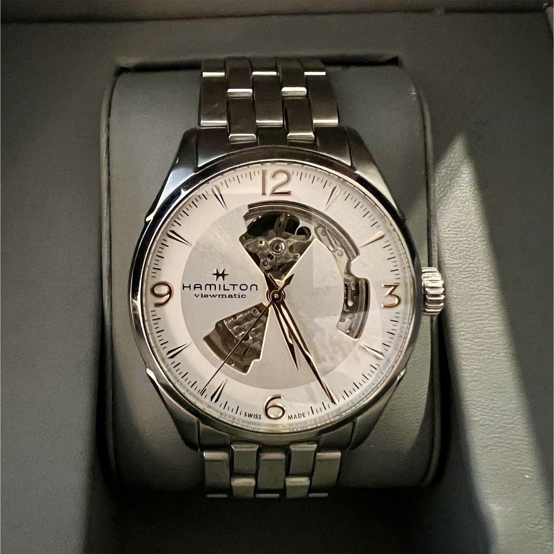 Hamilton Jazzmaster Open Heart Automatic Skeleton Silver Dial Steel 42mm 50m