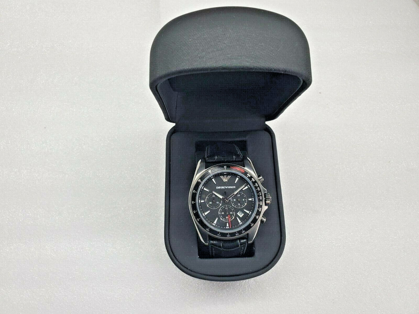 EMPORIO ARMANI SIGMA CHRONOGRAPH DATE BLACK LEATHER MEN’S WATCH AR6097 DISPLAY