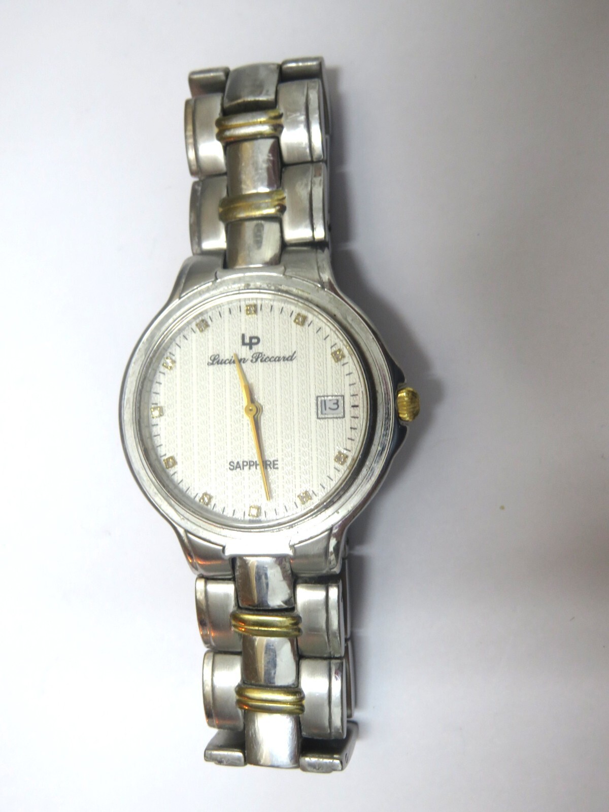 Lucien Piccard Watch with Sapphire Crystal, Diamond Chip Hour Marks SS Band