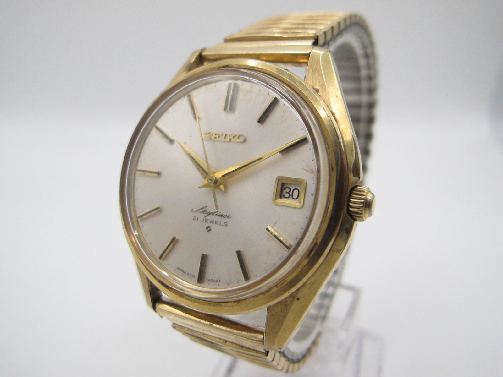 [Exc+3] Seiko Skyliner 6102-8000 Gold Tone Dial Date 21J Manual Watch Japan