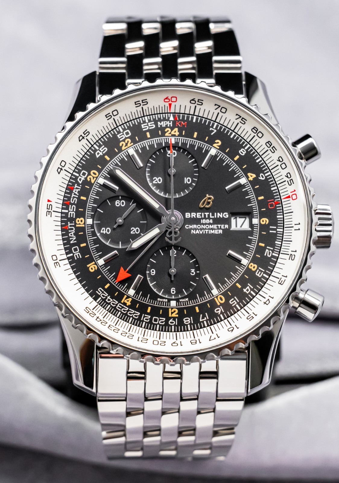 Breitling Navitimer Chronograph GMT 46 mm Black Dial World Bracelet Steel A24322