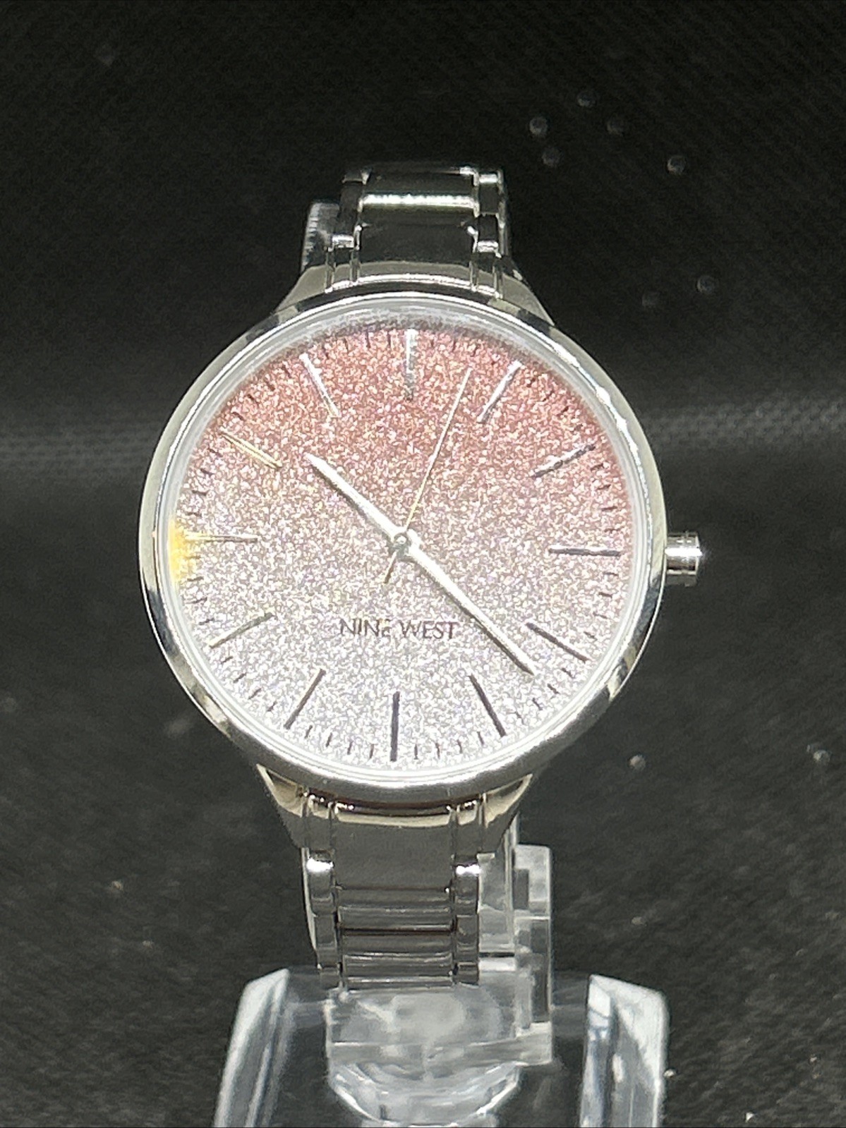 New NINE WEST Glitter Ombre Dial Open Bracelet Women’s Watch Silver NW/23370MSV