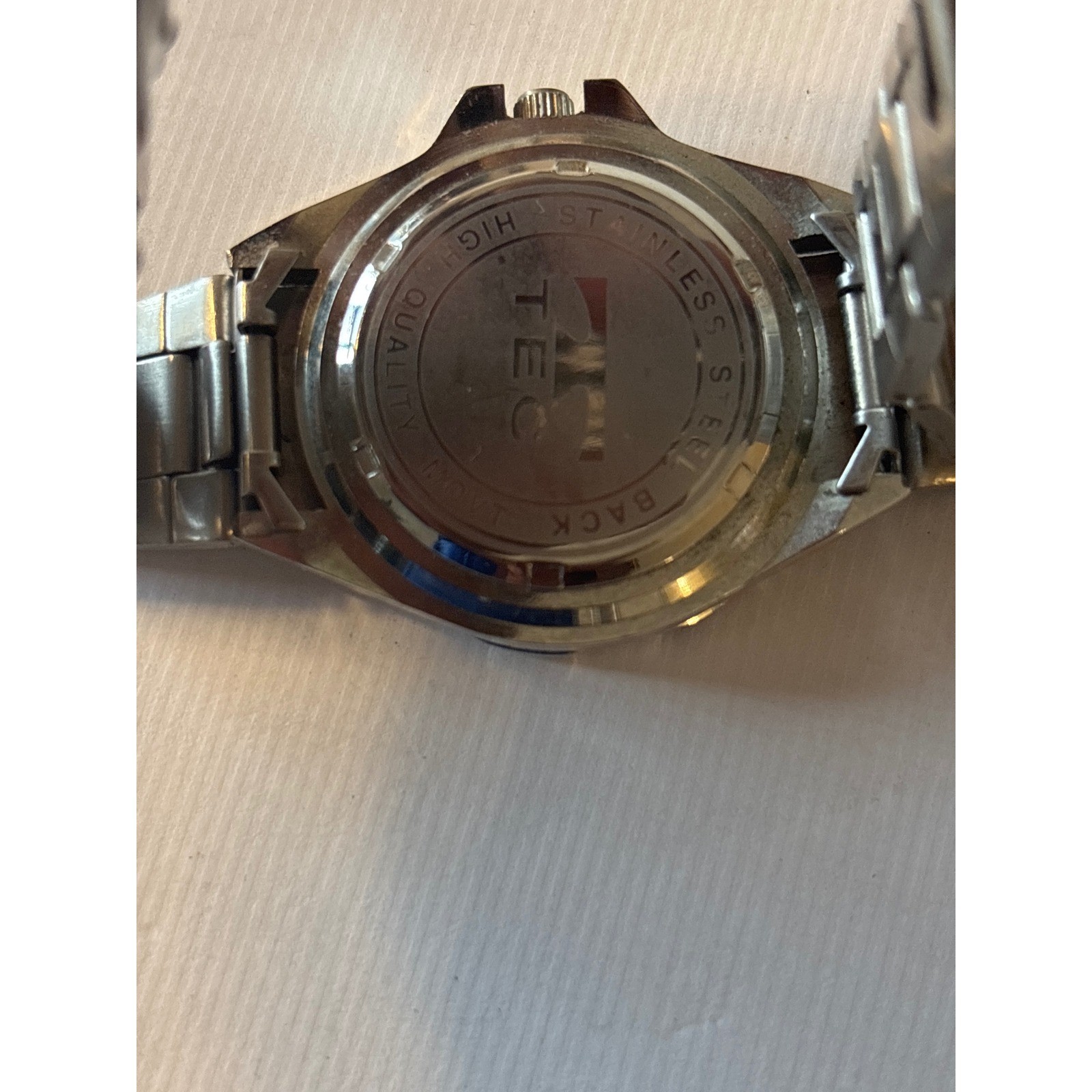 TEC Quartz Diver Style Watch Men Silver Black Water Resistant Stainless Steel