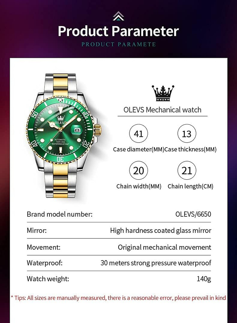 Luxury Men’s Automatic Waterproof Watch – Big Face & Luminous Features