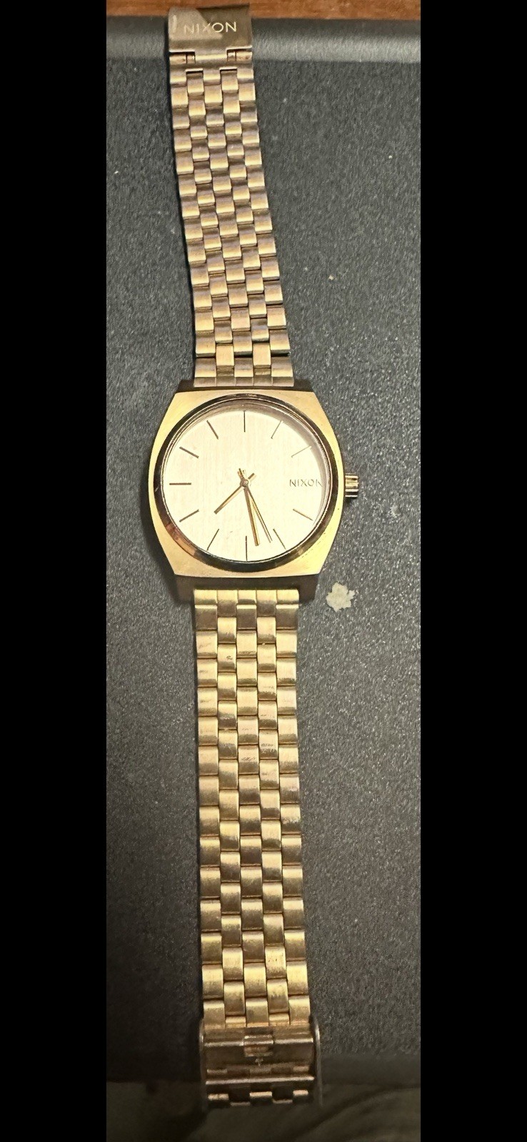 Nixon Minimal Time Teller Gold Tone 100M Men Stainless Quartz Fresh Battery!