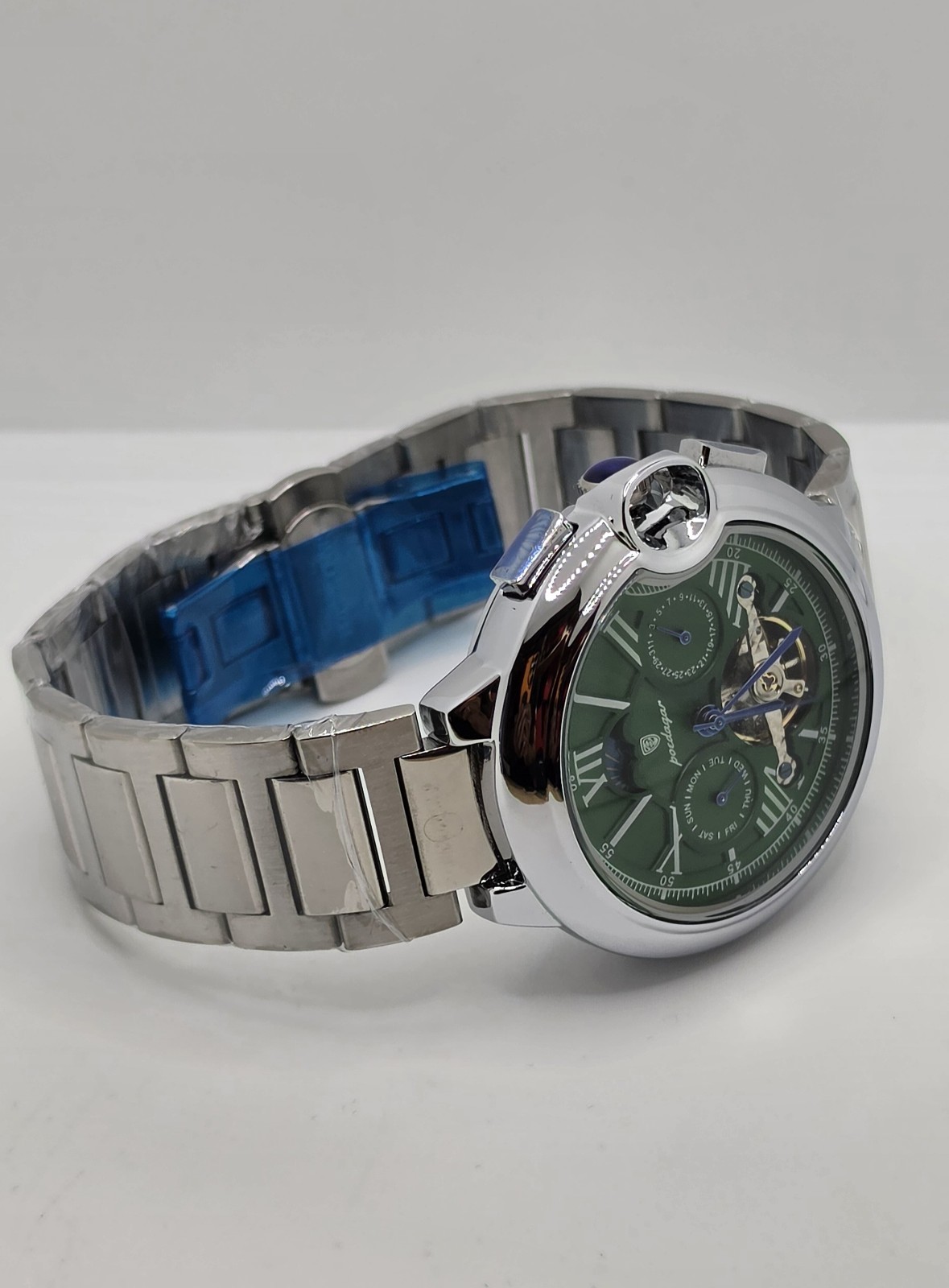 Poedagar Automatic Mechanical Open Heart Green Dial Men’s Watch 48mm New w/ Box