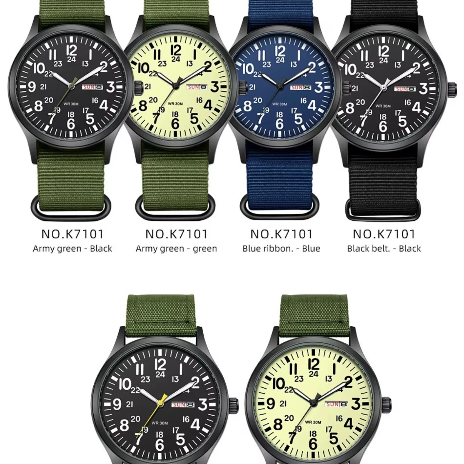 Durable Field Watch Easy Read Dial 24H Display Nylon Strap Quartz Movement