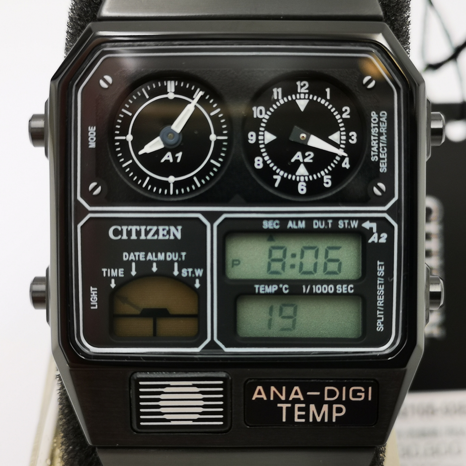 CITIZEN JG2105-93E Black ANA-DIGI TEMP Reproduction Model Men Watch New in Box