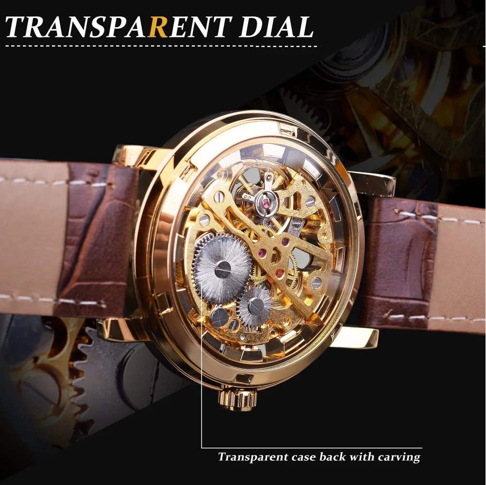 WINNER Mechanical Luxury Leather Elegant Skeleton Automatic Men’s Watch