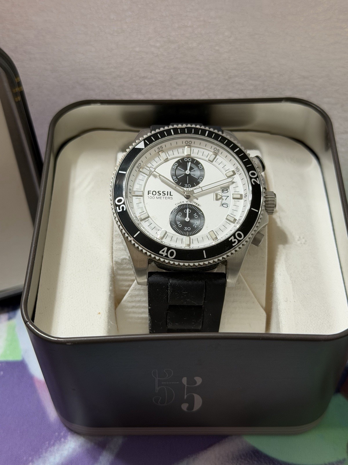 Fossil Men’s Wakefield Chronograph Watch Solve Tone Silicone Strap CH2933 need b