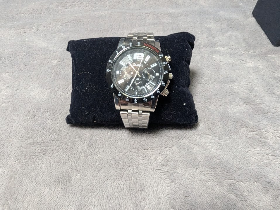 Stauer Men’s Chronograph Watch Jet-Setter Silver Stainless Steel NIB w packaging