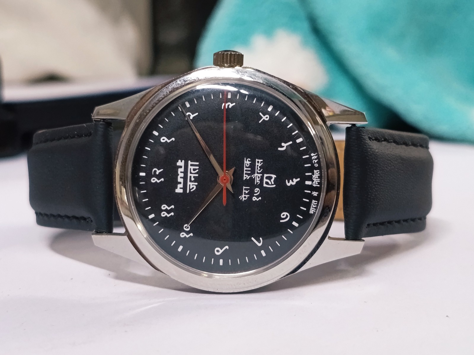 HAND WINDING VINTAGE HMT JANATA DEVANAGARI BLACK DIAL MECHANICAL WATCH FOR MENS